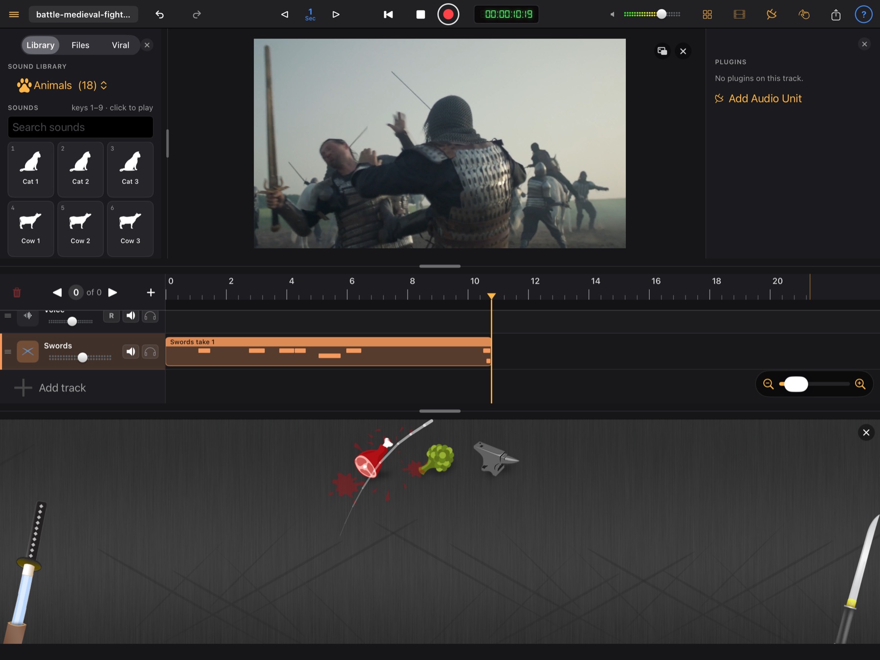 Performing a sword fight on the Swords board in Sound In Motion for iPad